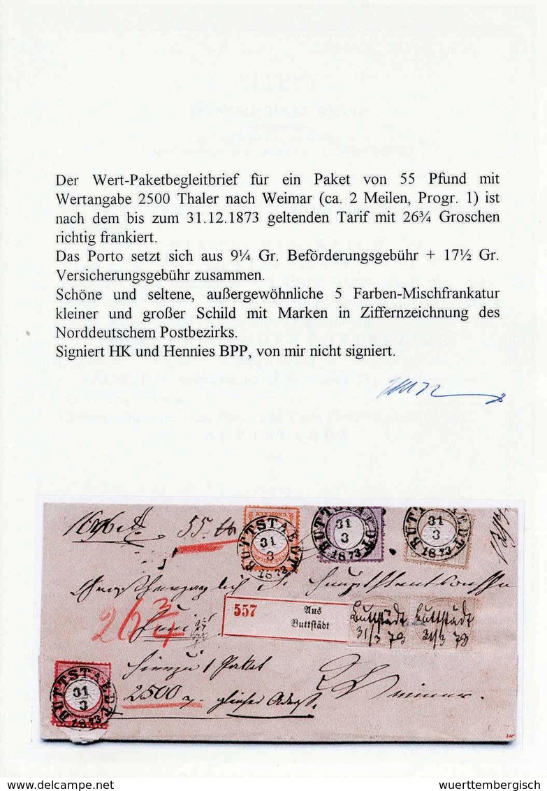Beleg ¼ Gr. Mit 5 Gr. Ockerbraun Sowie Gr. Schild ½ Gr. Orange Und 1 Gr. Karmin In Mischfrankatur Mit Norddeutscher Post - Other & Unclassified