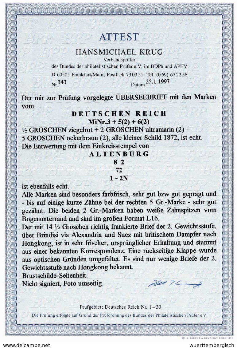 Beleg 14½-Gr.-Frankatur Nach China: ½ Gr. Mit Zweimal 2 Gr. Ultramarin Und Zweimal 5 Gr. Hellgraubraun (eine Marke Zhg.  - Other & Unclassified