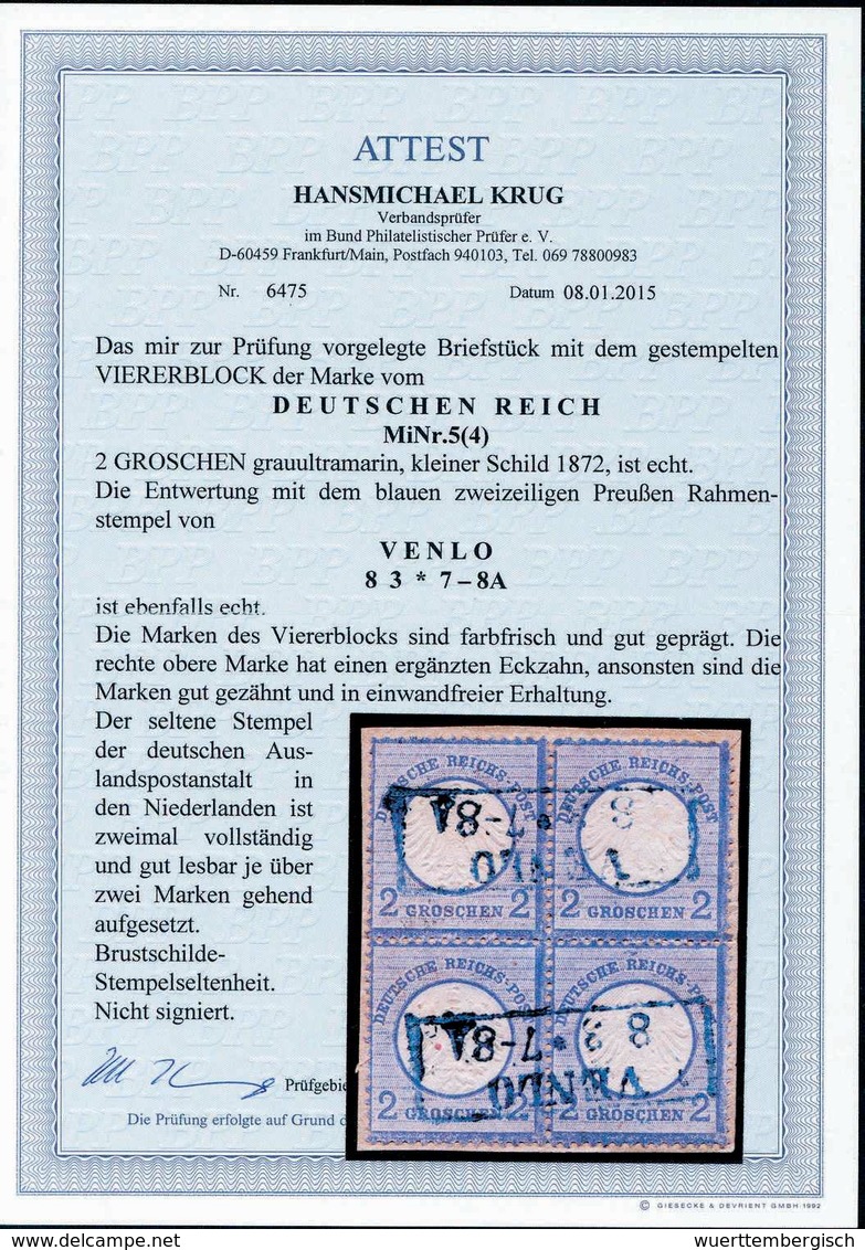 Briefst. 2 Gr., Viererblock In Schöner Heller Nuance (re. Obere Marke Ein Eckzahn Ergänzt) Auf Briefstück, Zwei Sauber A - Other & Unclassified