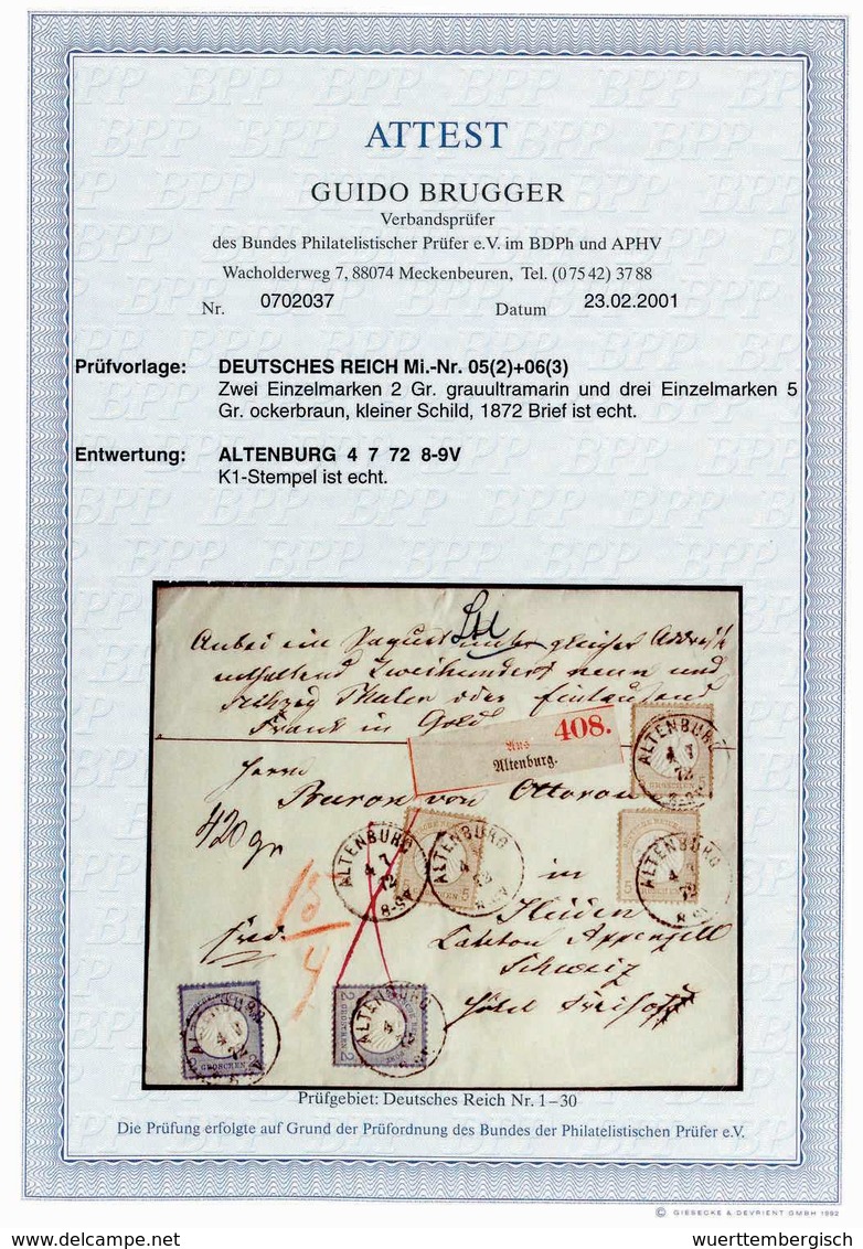 Beleg Wert-Paketbegleitbrief In Die Schweiz: 2 Gr., Zwei Exemplare Mit Dreimal 5 Gr. Graubraun (davon Eine Marke Zhg. Wi - Other & Unclassified