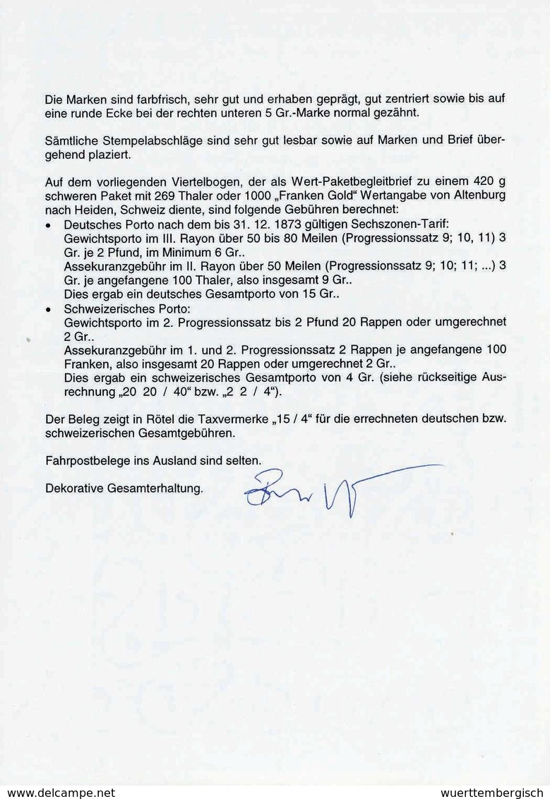 Beleg Wert-Paketbegleitbrief In Die Schweiz: 2 Gr., Zwei Exemplare Mit Dreimal 5 Gr. Graubraun (davon Eine Marke Zhg. Wi - Other & Unclassified