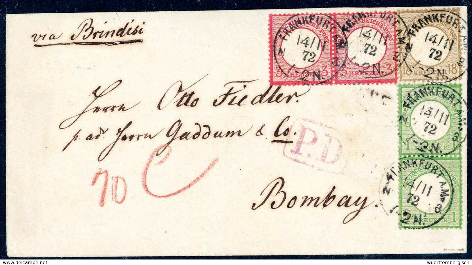 Beleg 3 Kr. Karminrosa, Waagr. Paar Mit 18 Kr. Ockerbraun In Mischfrankatur Mit Senkr. Paar 1 Kr. Grün, Gr.Schild (kl. T - Other & Unclassified