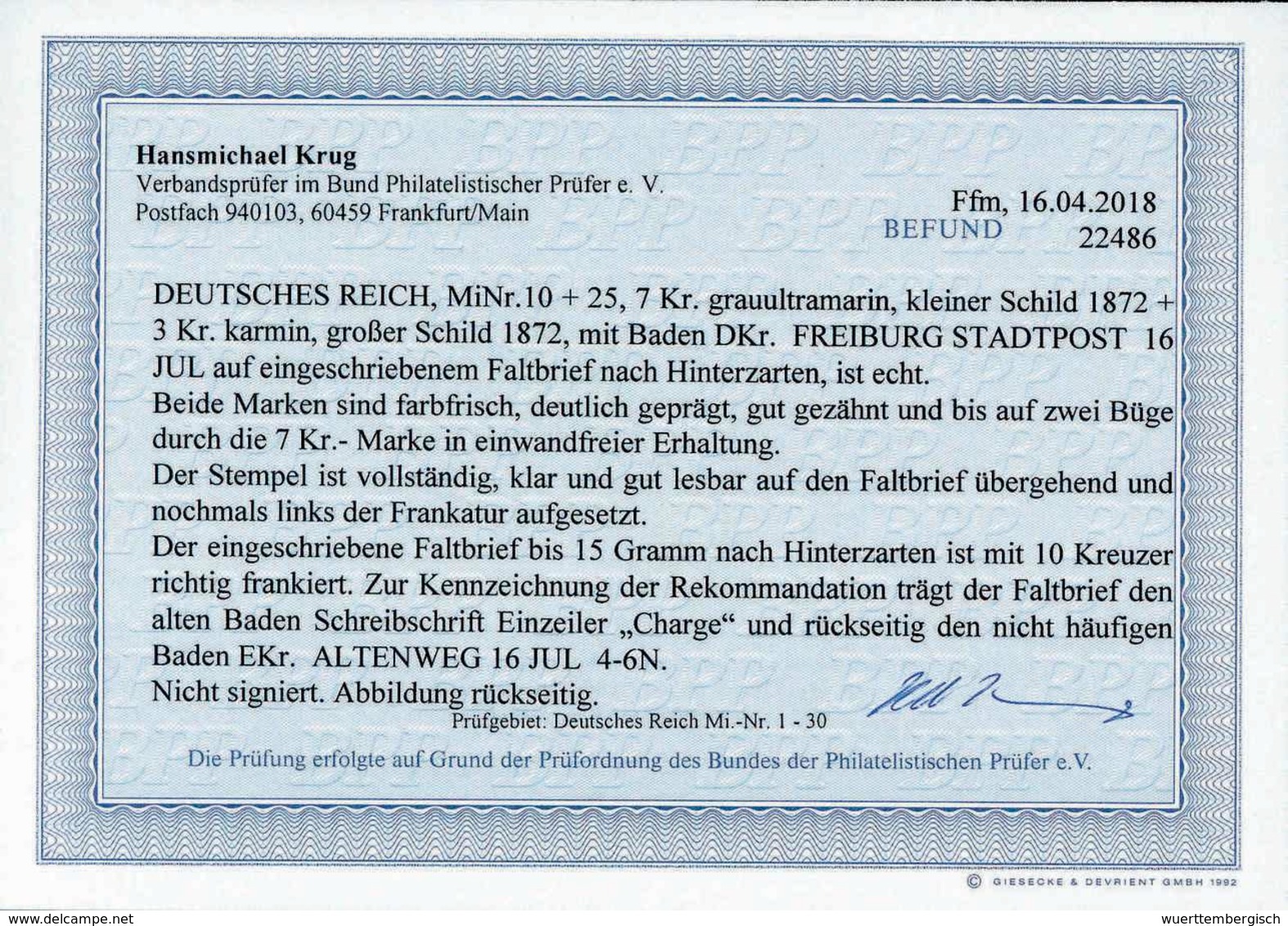 Beleg 7 Kr. In Mischfrankatur Mit 3 Kr. Gr. Schild Auf Schönem Eingeschr. Brief Nach Hinterzarten, Alte Baden-K2 FREIBUR - Andere & Zonder Classificatie