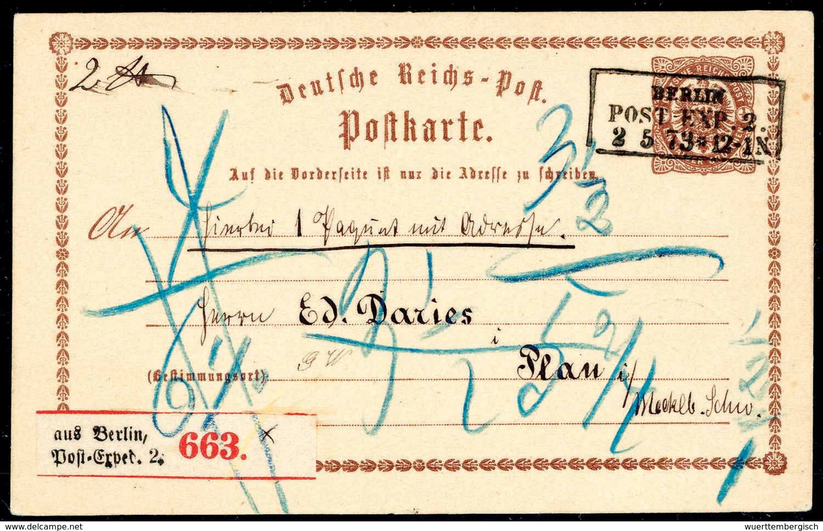 Beleg Teilfrankierte Paketbegleitkarte: ½ Gr., Tadellose Postkarte Mit Klarem R3 BERLIN POST-EXP.2. 2/5 73 Als Paketbegl - Other & Unclassified