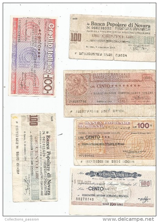 LOT DE 6 CHEQUES , ITALIE , 1976 - 1977 - Vrac - Billets