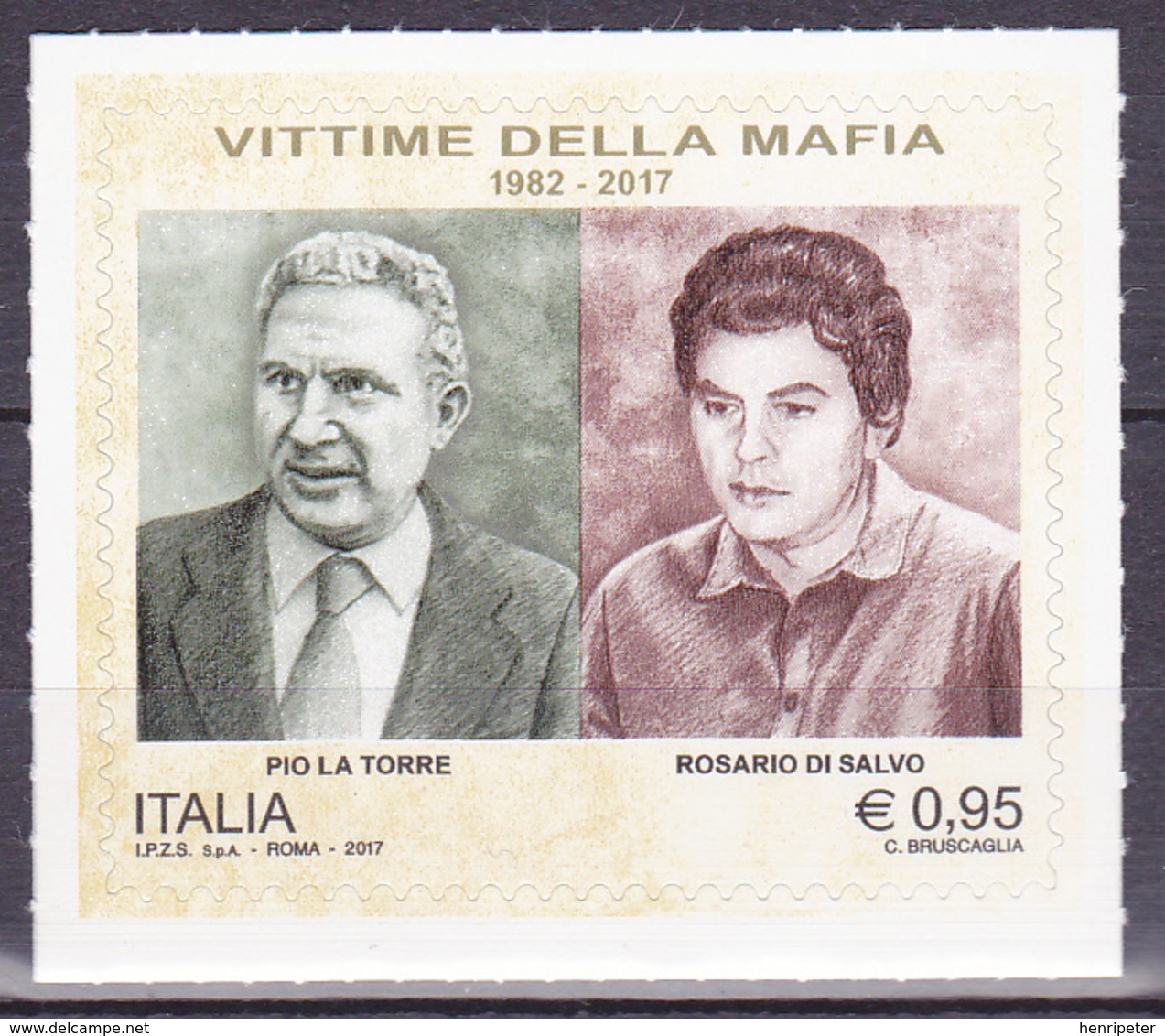 Timbre-poste Autocollant Neuf** - Vittime Della Mafia Pio La Torree Rosario Di Salvo - N° 3737 (Yvert) - Italie 2017 - 2011-20: Mint/hinged