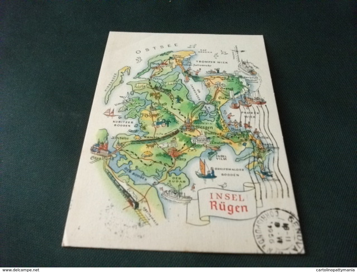 STORIA POSTALE FRANCOBOLLO DDR GERMANIA INSEL RUGEN  BERGEN  FERROVIE TRENI NAVI SHIP - Carte Geografiche