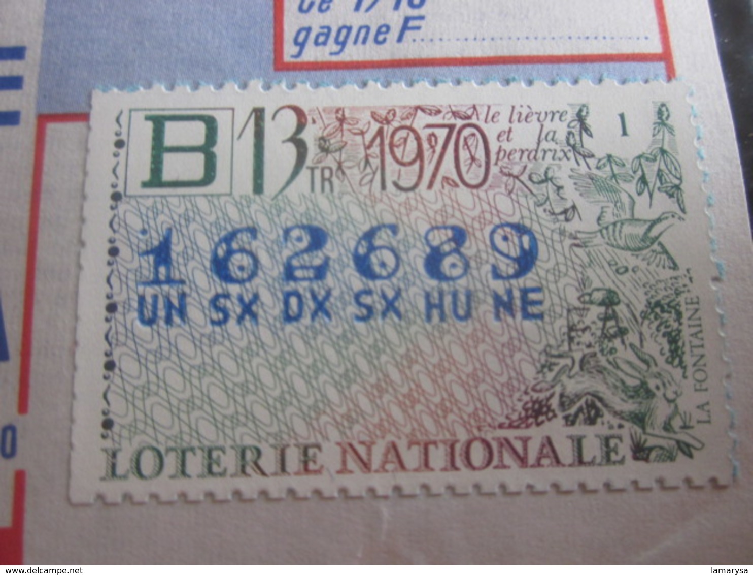 1/10é ROSA Billet De La Loterie Nationale Française 1970 Vignette En Taille Douce Fable LE LIÈVRE ET LA PERDRIX - Billets De Loterie