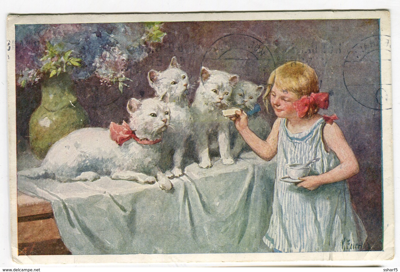 Feiertag Petite Donne à Manger Aux CHATS Feeding Cats Katzenessen 1926 - Feiertag, Karl