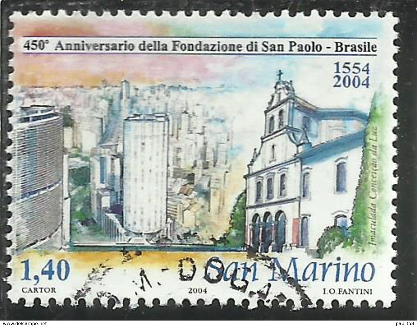 REPUBBLICA DI SAN MARINO 2004 CITTA DI SAN PAOLO DEL BRASILE € 1.40 USATO USED OBLITERE' - Gebruikt