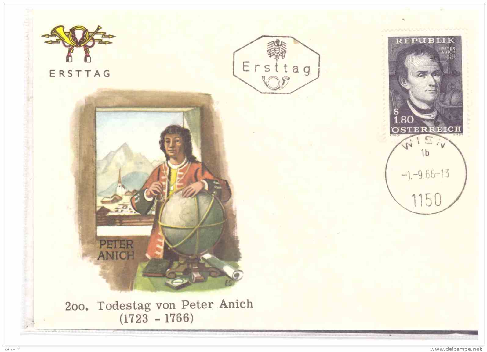 AU1376   -   WIEN  1.9.66    /       FDC  200. TODESTAG  VON PETER ANICH - Erforscher