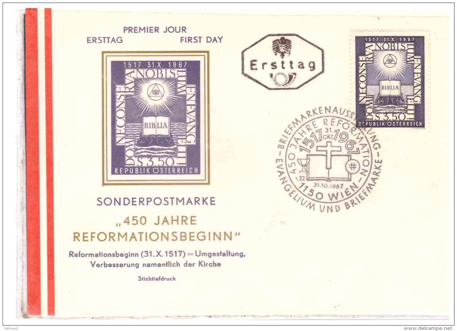 AU1385   -   WIEN   31.10.67    /       FDC  450 JAHRE REFORMATIONSBEGINN - Christentum