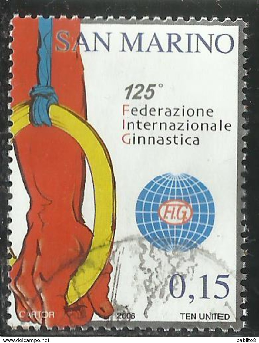 REPUBBLICA DI SAN MARINO 2006 FEDERAZIONE INTERNAZIONALE DELLA GINNASTICA € 0.15 USATO USED OBLITERE' - Gebruikt