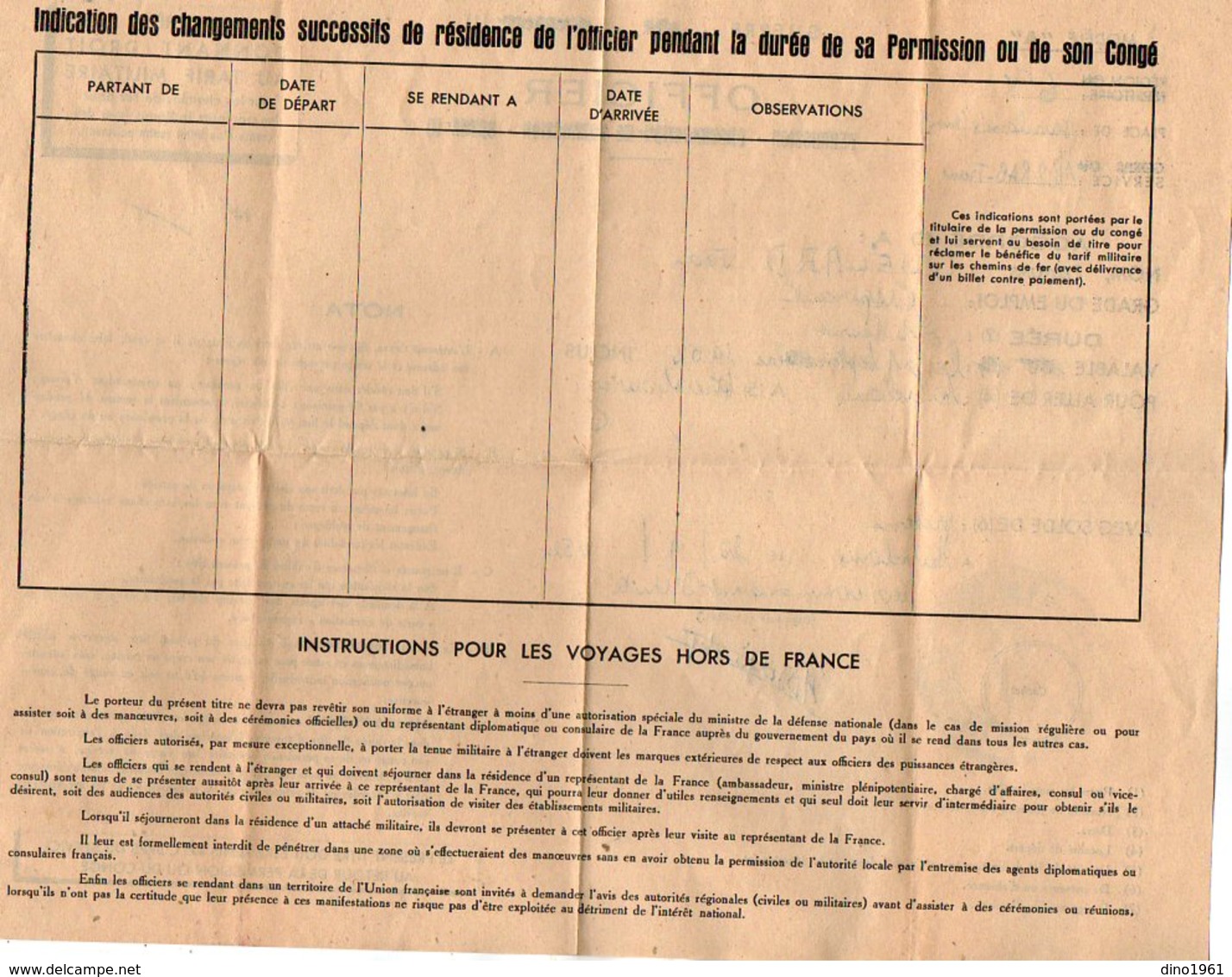 VP12.017 - MILITARIA - SARRELOUIS - 1ère Division Blindée 68e Régiment D'Artillerie - Permission Soldat QUELARD - Documenti