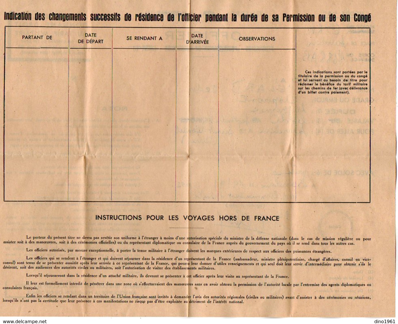 VP12.018 - MILITARIA - SARRELOUIS - 1ère Division Blindée 68e Régiment D'Artillerie - Permission Soldat QUELARD - Documenti