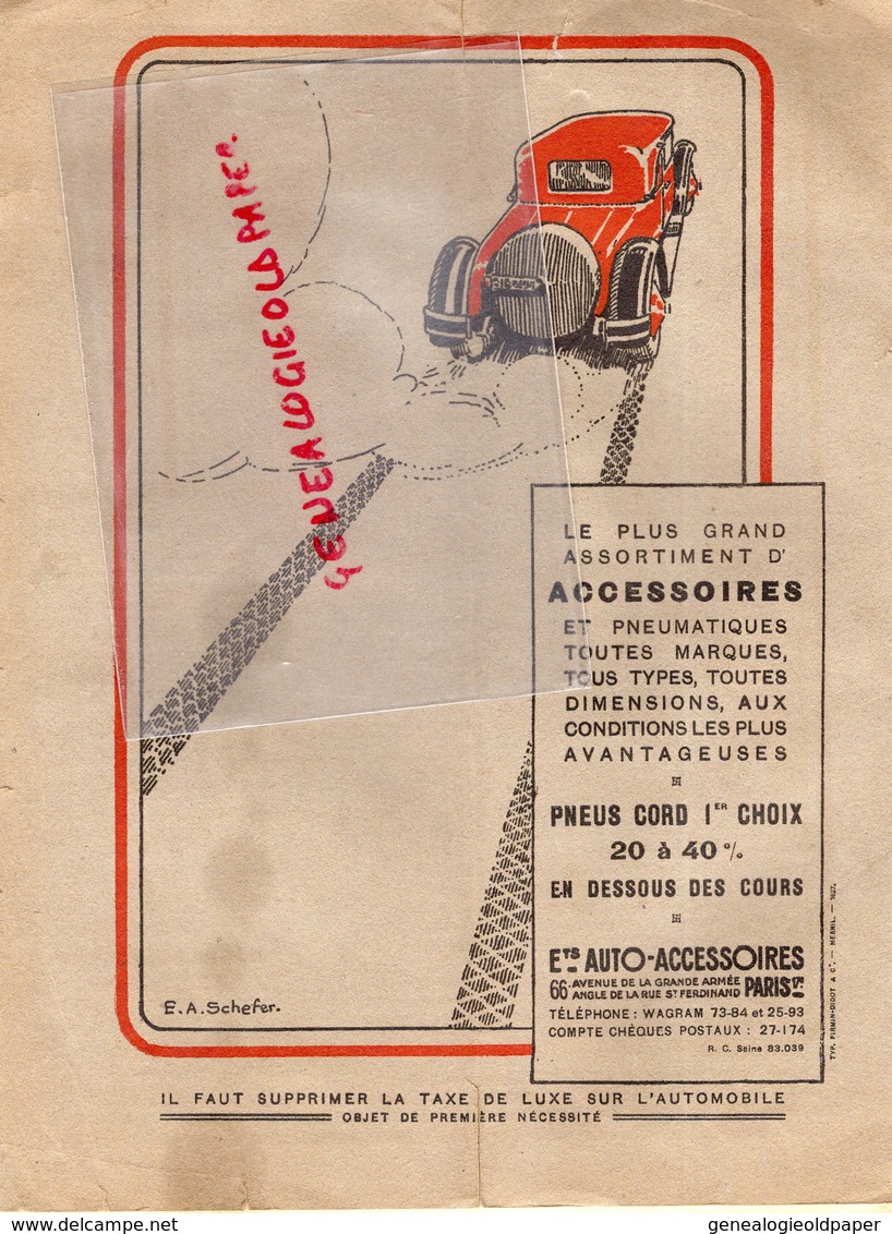 75- PARIS- RARE CATALOGUE ETS. AUTO ACCESSOIRES-66 AVENUE GRANDE ARMEE-ILLUSTRATEUR E.A. SCHEFER-1927 - Automovilismo