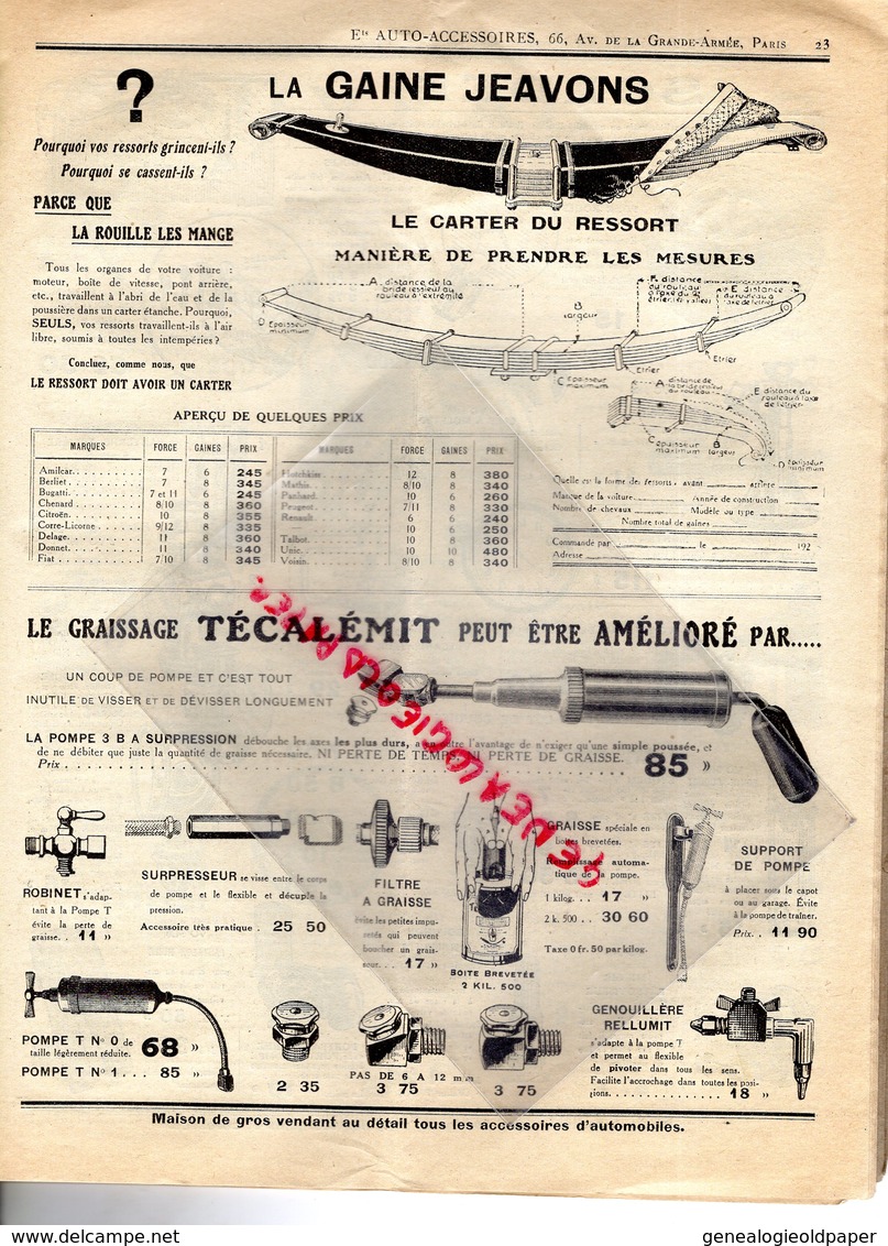 75- PARIS- RARE CATALOGUE ETS. AUTO ACCESSOIRES-66 AVENUE GRANDE ARMEE-ILLUSTRATEUR E.A. SCHEFER-1927