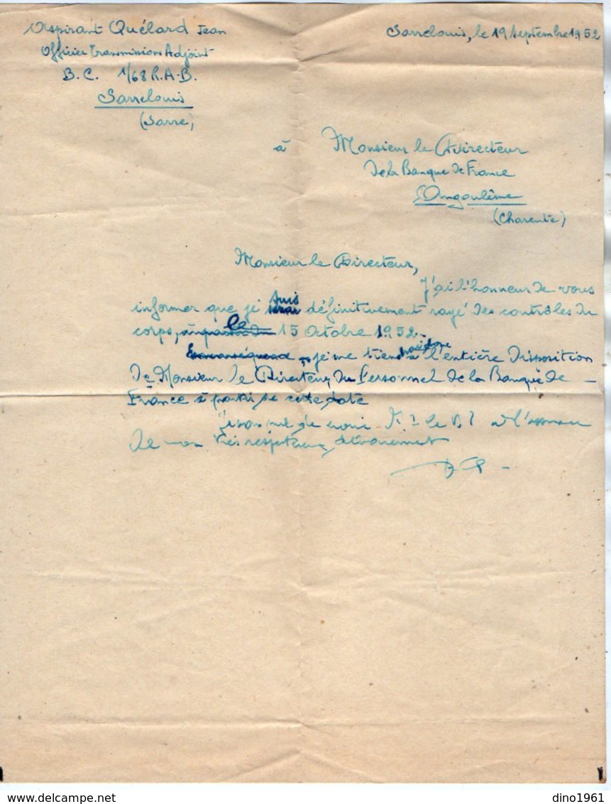 VP12.022 - MILITARIA - SARRELOUIS - Lettre Aspirant QUELARD Jean Officier Des TRANSMISSIONS 68e R.A.B - Documentos