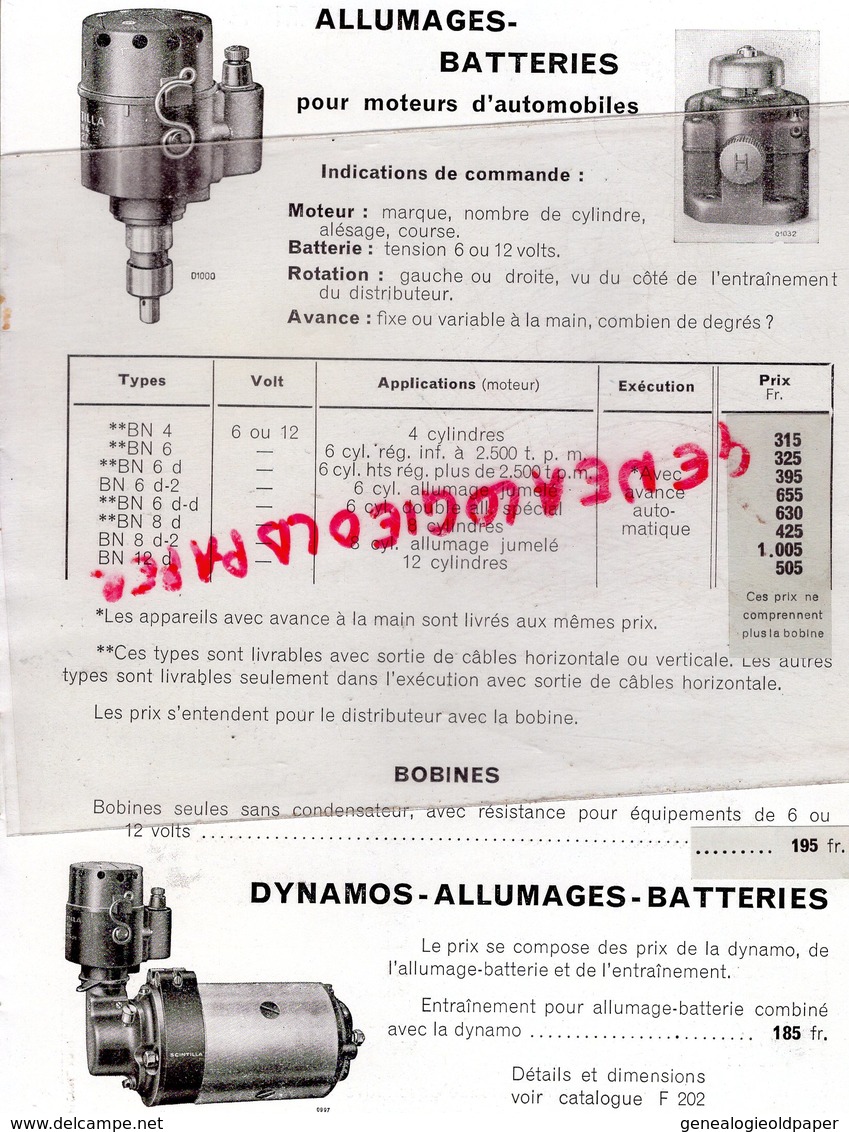 92- COURBEVOIE- TARIF MAI 1931- SCINTILLA-MAGNETOS AUTO- BATTERIE-DYNAMOS-PHARES-42 RUE INDUSTRIE-DEMARREURS - Automobil