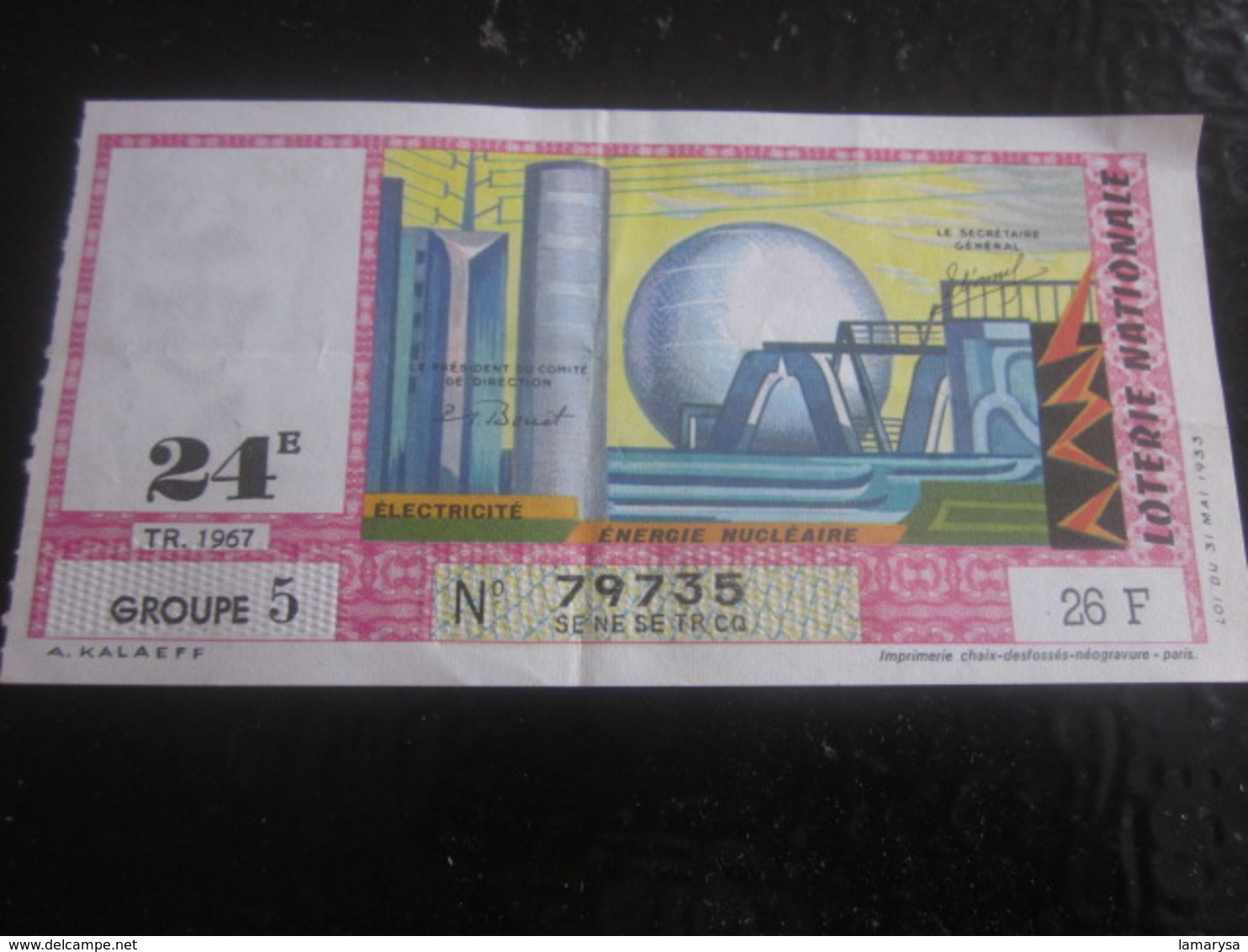 Billet De La Loterie Nationale Française 1967 Electricité énergie Nucléaire Lottery - Scratch Ticket - Billets De Loterie