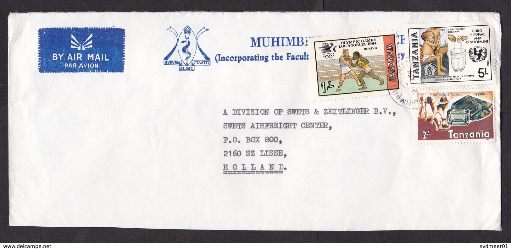 Tanzania: Airmail Cover To Netherlands, 3 Stamps, Olympics, Boxing, Sport, Sapphire Mineral (child Health Stamp Damaged) - Tanzania (1964-...)