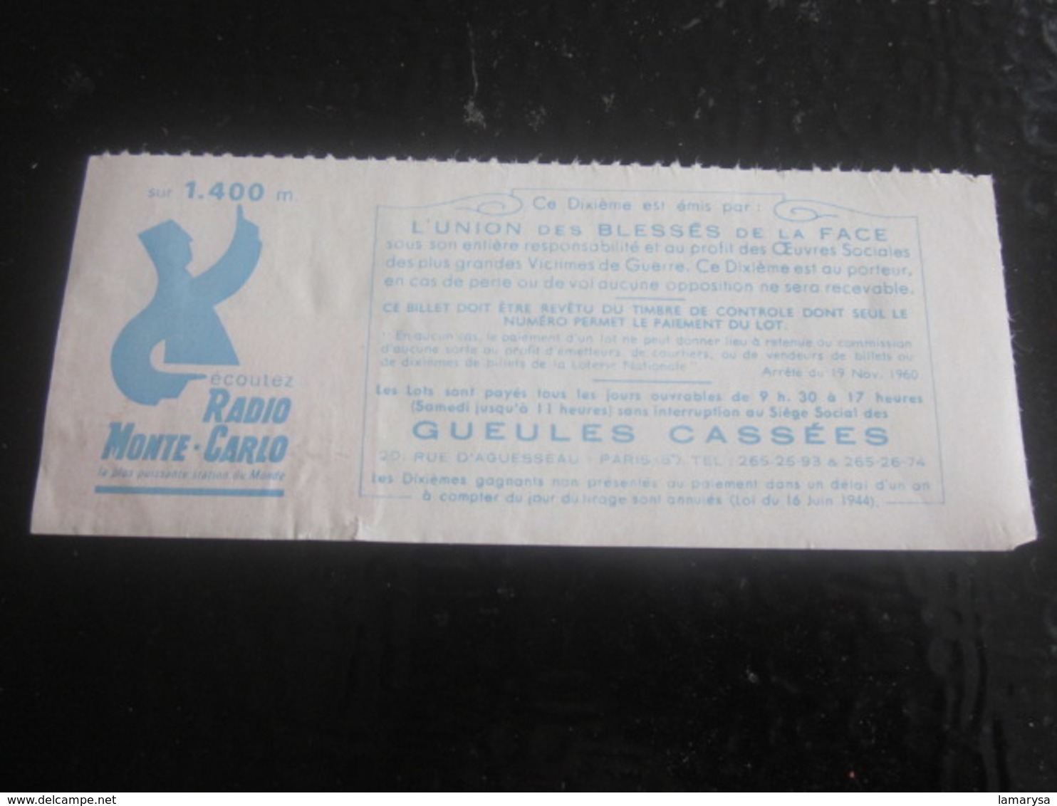 Billet Loterie Nationale Française Les Gueules Cassées Jumelée Décembr 1975 Vignette Taille Douce Lottery-Scratch-Ticket - Billets De Loterie