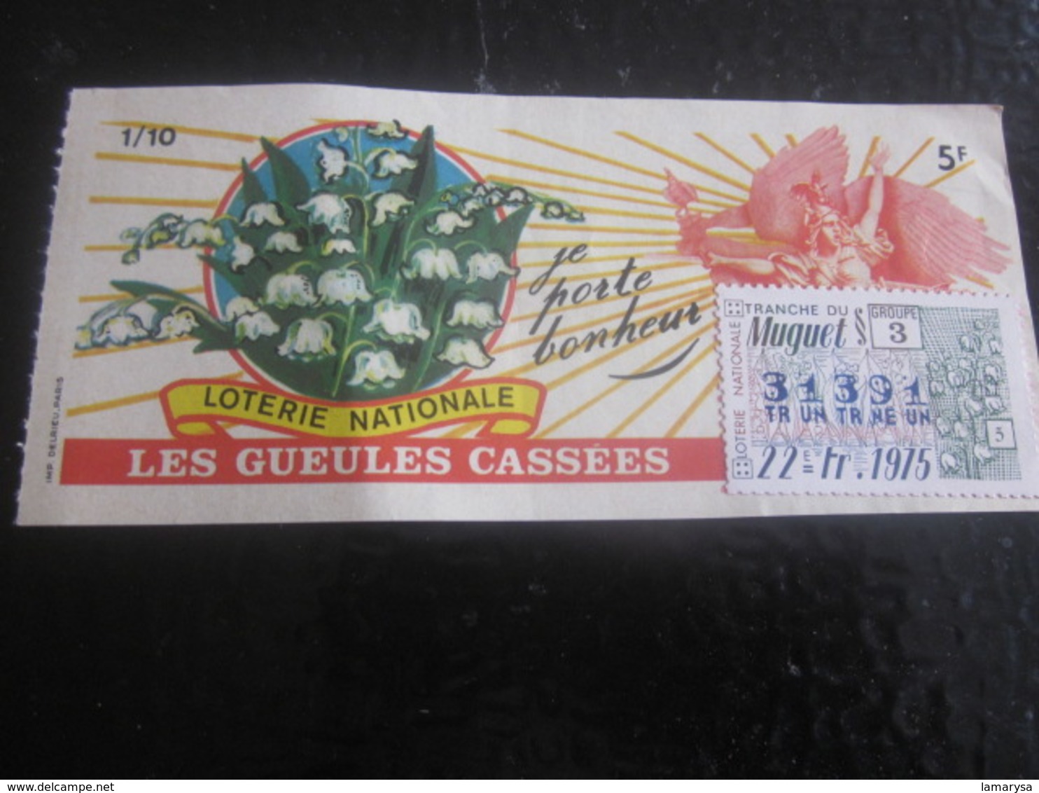 Billet Loterie Nationale Française Les Gueules Cassées Tranche Muguet 1975 Vignette Taille Douce Lottery-Scratch-Ticket - Billets De Loterie