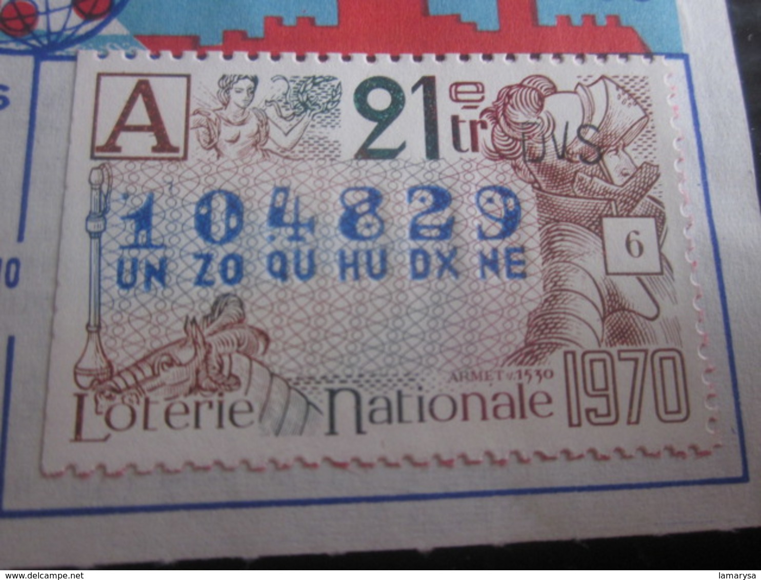 Billet Loterie Nationale Française 1970--1/10é De La Bourse Marseille Lottery-Scratch-Ticket 21 F Vignette Taille Douce - Billets De Loterie