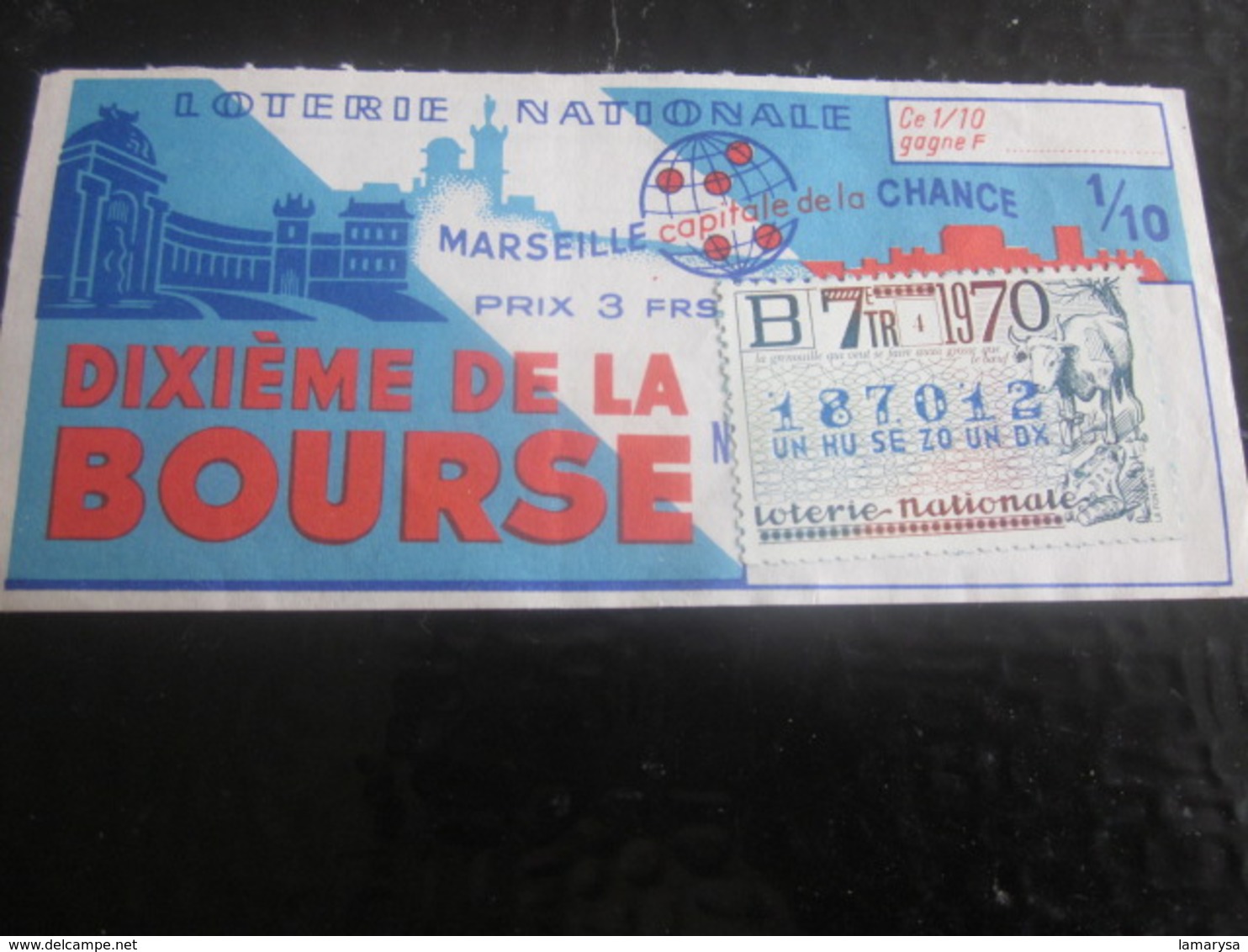 Billet Loterie Nationale Française 1970-1/10é Bourse Marseille Lottery-Scratch-Ticket-Vignette Grenouille Cra Vache Bœuf - Lottery Tickets
