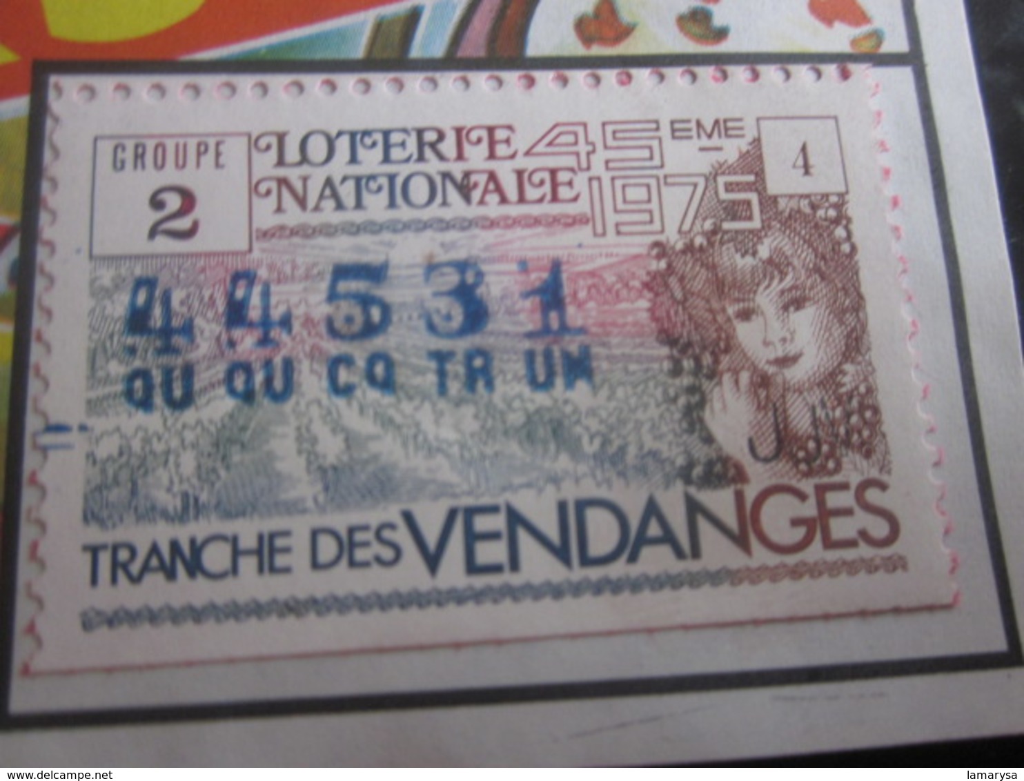 Billet Loterie Nationale Française 1975-1/10é Bourse Marseille Lottery-Scratch-Ticket-Vignette Tranche Des Vendanges Rai - Billets De Loterie