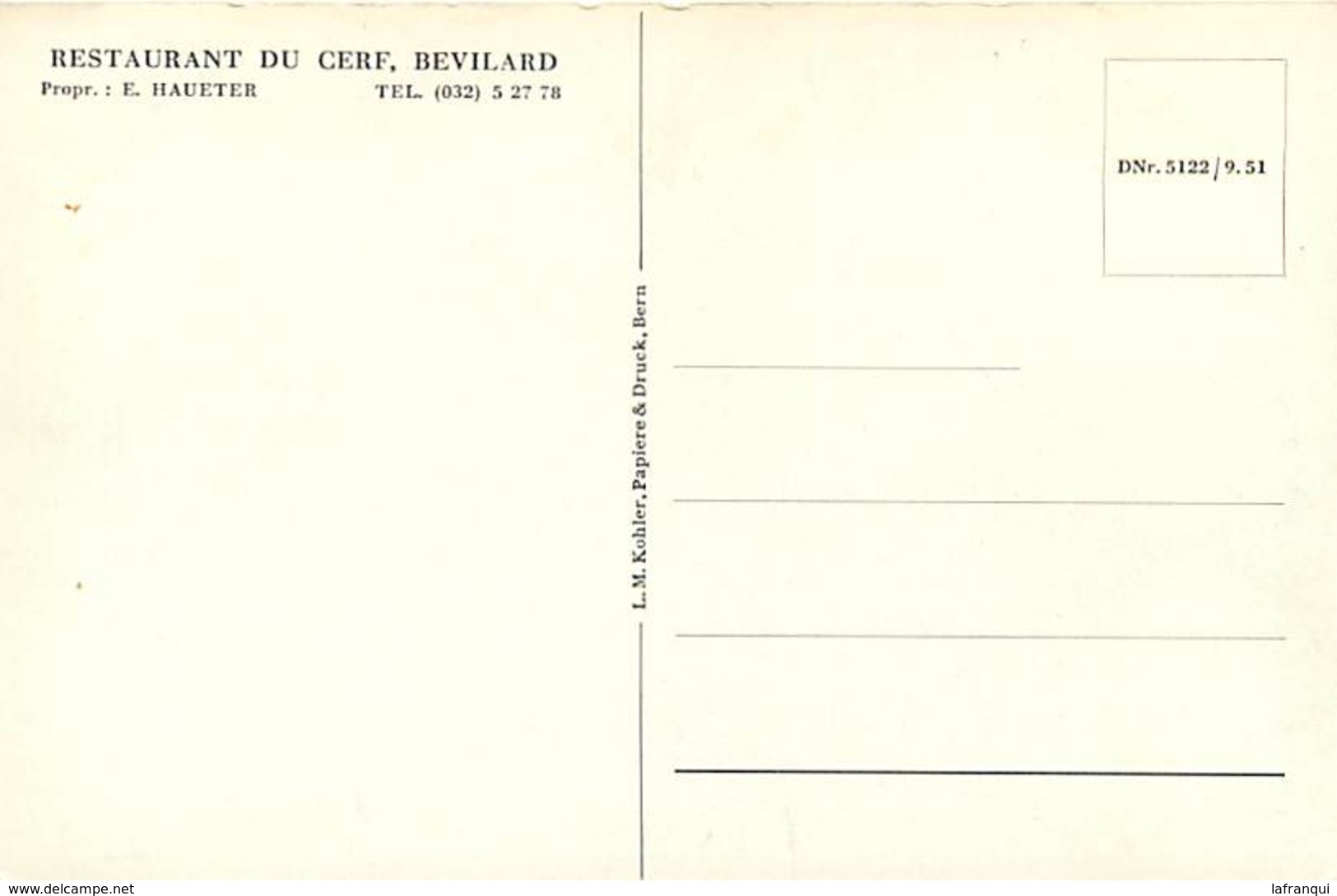 - Pays Div -ref L753- Suisse - Restaurant Du Cerf , Bevilard  - Carte Bon Etat  - - Evilard