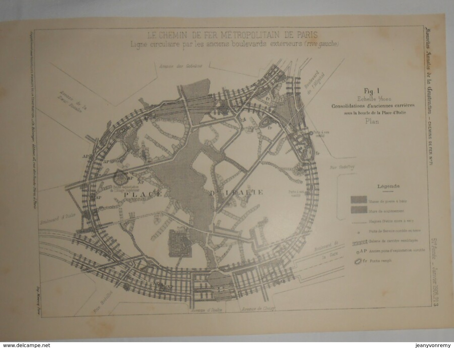 Plan Du Chemin De Fer Métropolitain De Paris. Ligne Circulaire Par Les Anciens Boulevards Extérieurs. 1905. - Obras Públicas