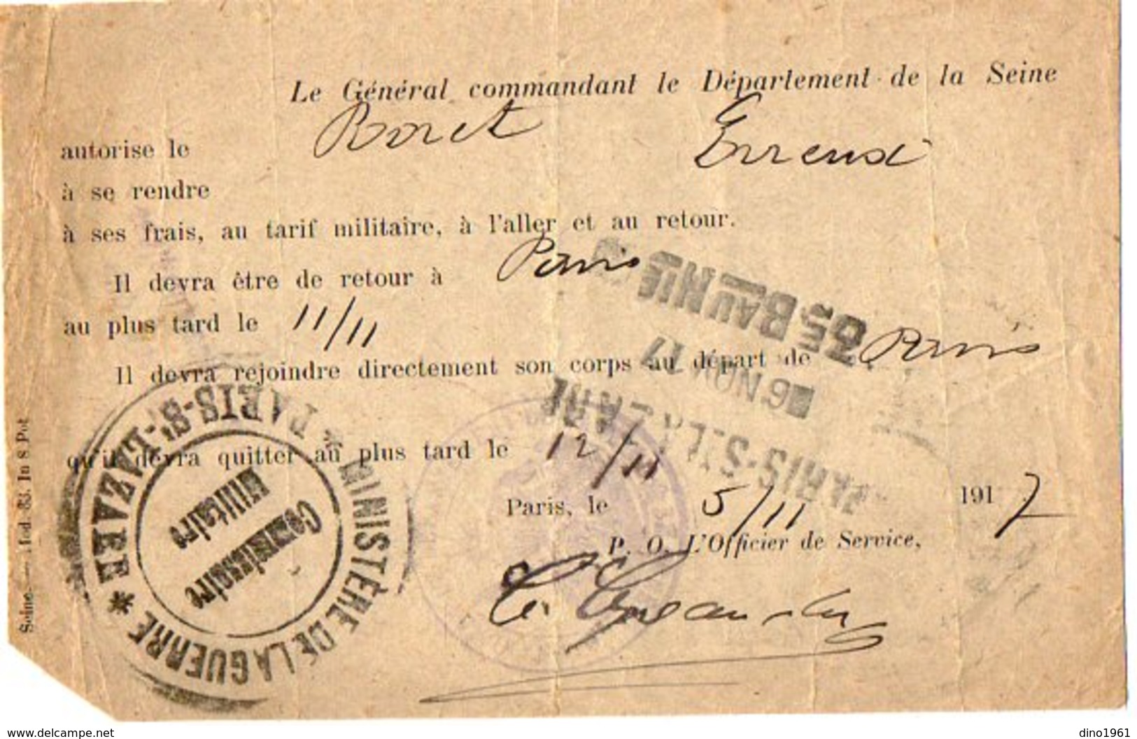 VP12.025 - MILITARIA - Guerre 14 / 18 - PARIS -  Gare Saint - Lazare X EVREUX - Soldat P. RORET - Documentos
