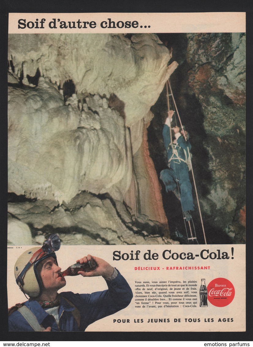 Pub Papier 1958 Boisson Coca Cola Pause Grotte Spéléologue Spéléologie - Publicités