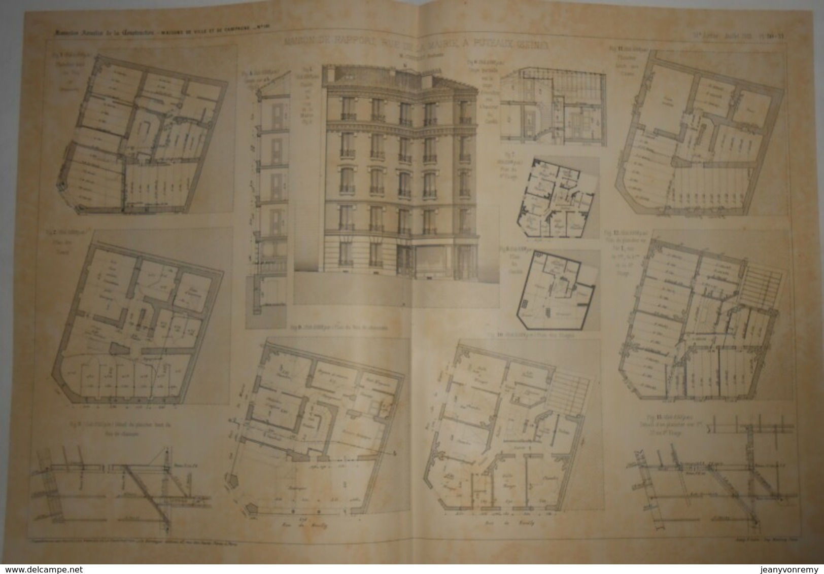 Plan D'une Maison De Rapport, Rue De La Mairie à Puteaux. Seine. 1905. - Travaux Publics