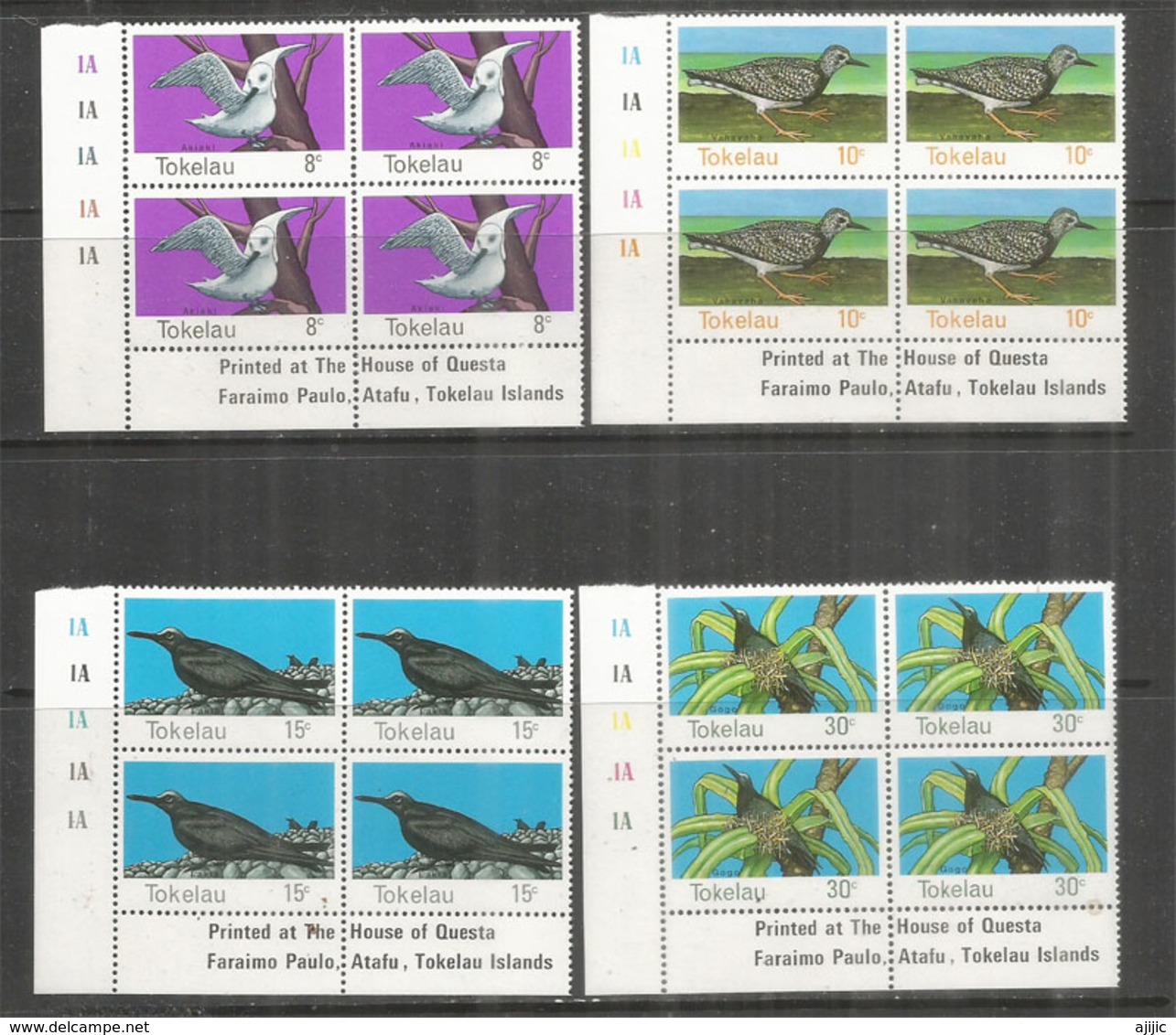 Oiseaux Des Iles Tokelau (Ocean Pacifique)  4 Bloc De 4  Timbres Neufs **., Bord De Feuille - Tokelau