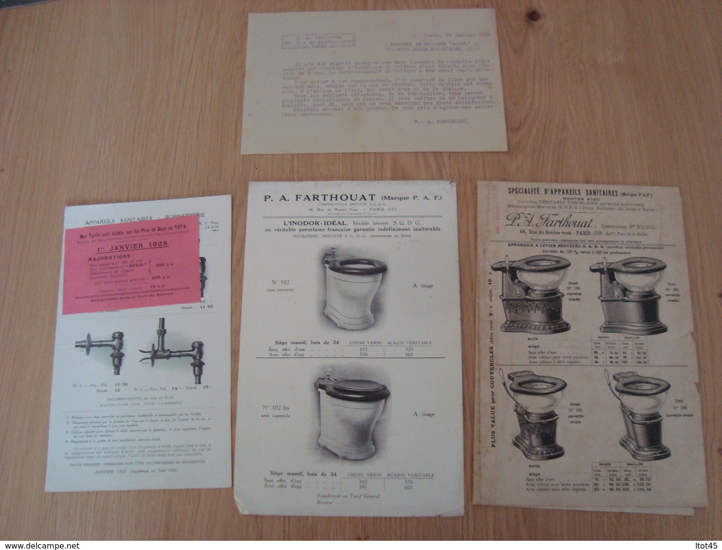 DOCUMENTS PUBLICITAIRES SANITAIRES P.A. FARTHOUAT PARIS - Publicités