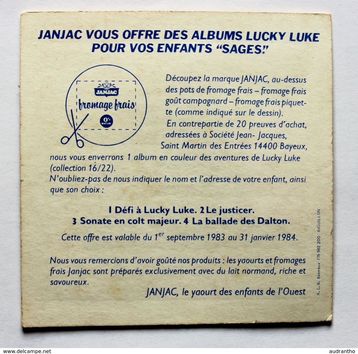 Mini Puzzle Lucky Luke 1983 Janjac Publicité Fromage Frais - Puzzles
