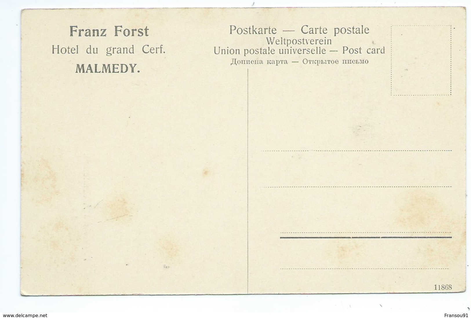 Malmedy Franz Forst Hôtel Du Grand Cerf ( Carte Publicitaire Voir Second Scan ) Paysannes Ardennaises - Malmedy