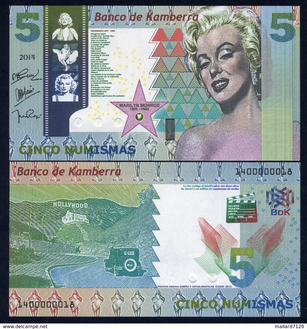 Kamberra, Kingdom, 5 Numismas, 2015, UNC Marilyn Monroe - Autres & Non Classés