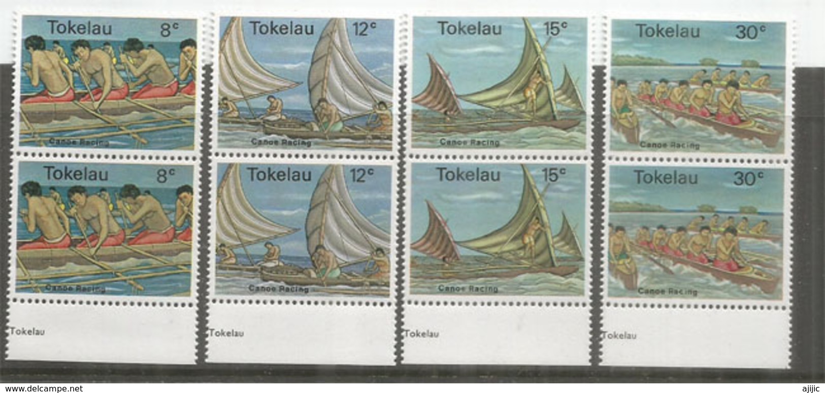 Courses De Canoës Entre Chaque Ile Des Tokelau, 8 Timbres Neufs ** En Paires, Bord De Feuille - Kanu