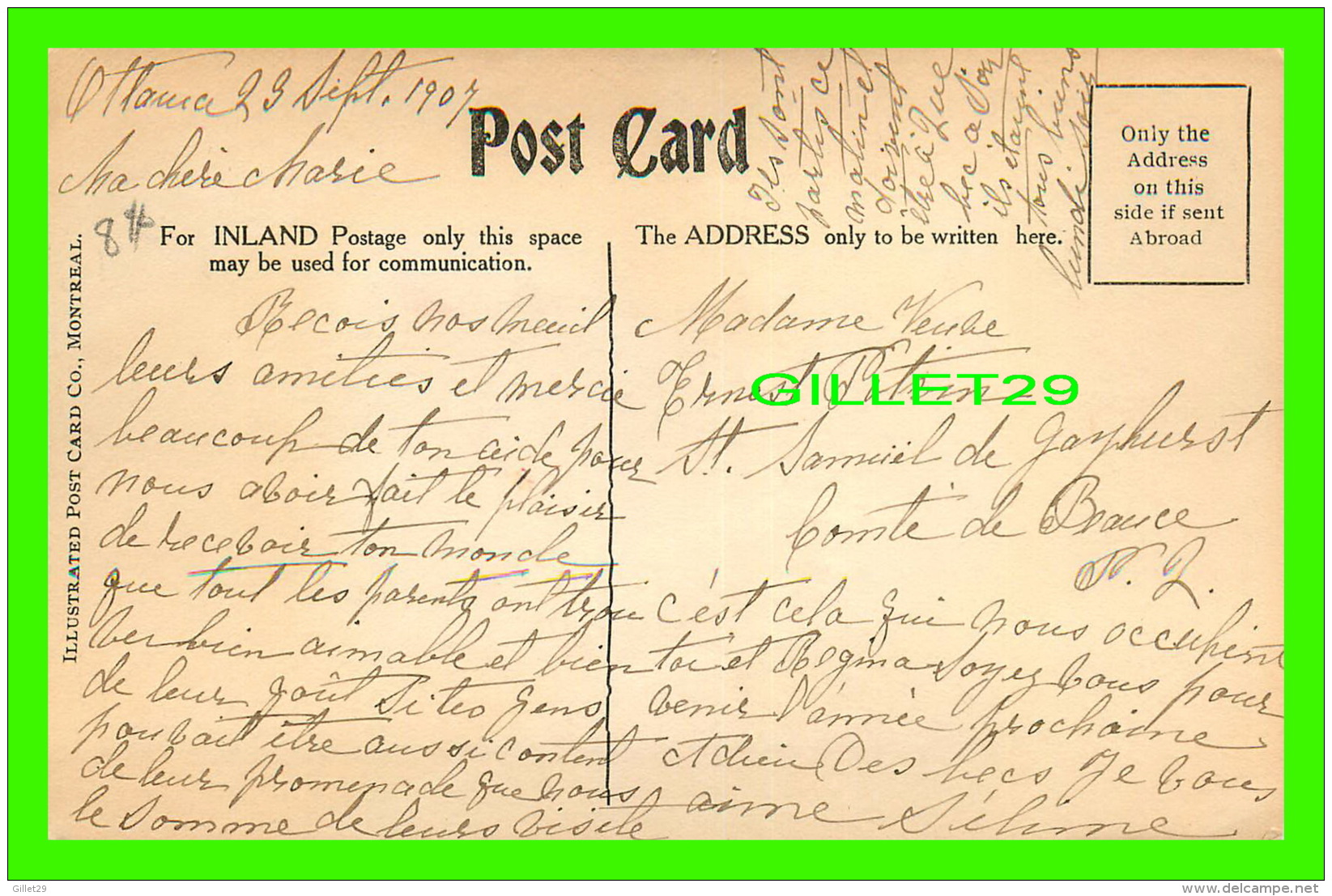 OTTAWA, ONTARIO - SOUVENIR OTTAWA - AMERICAN FLAG -ILLUSTRATED POST CARD CO - TRAVEL IN 1907 - - Ottawa