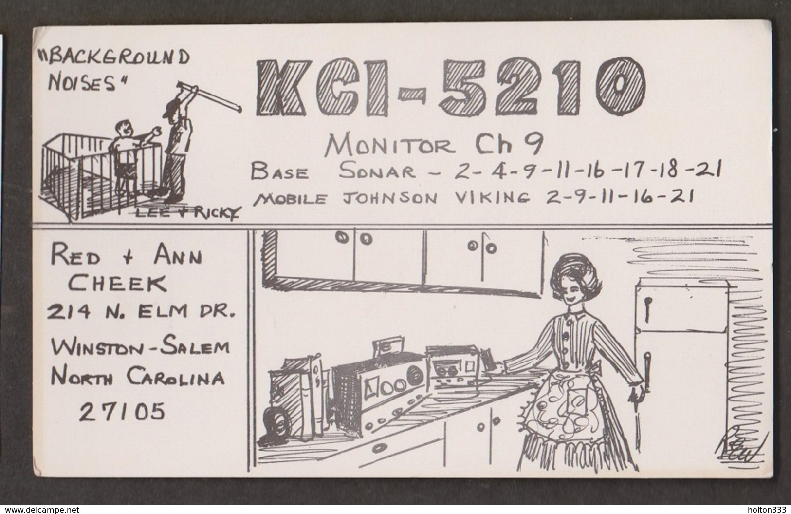 CB QSL Card - Hand Drawn - Red & Ann Cheek Winston-Salem North Carolina - CB