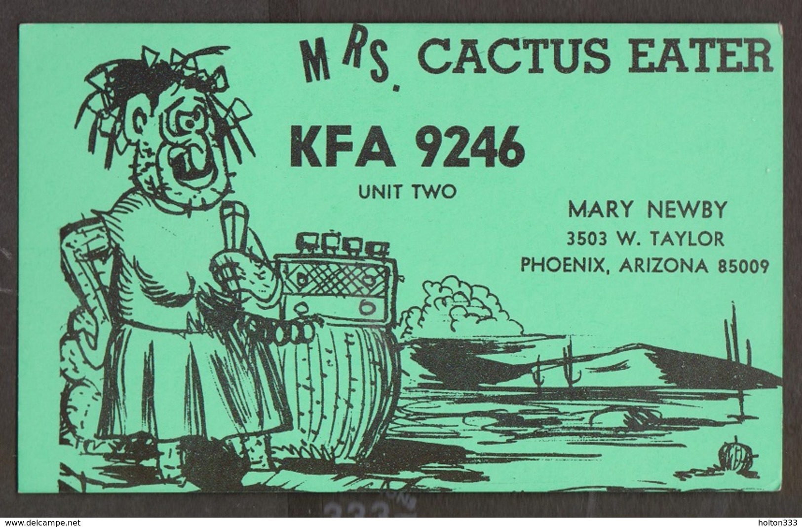 CB QSL Card - Mrs Cactus Eater - Mary Newby Phoenix, Arizona - CB