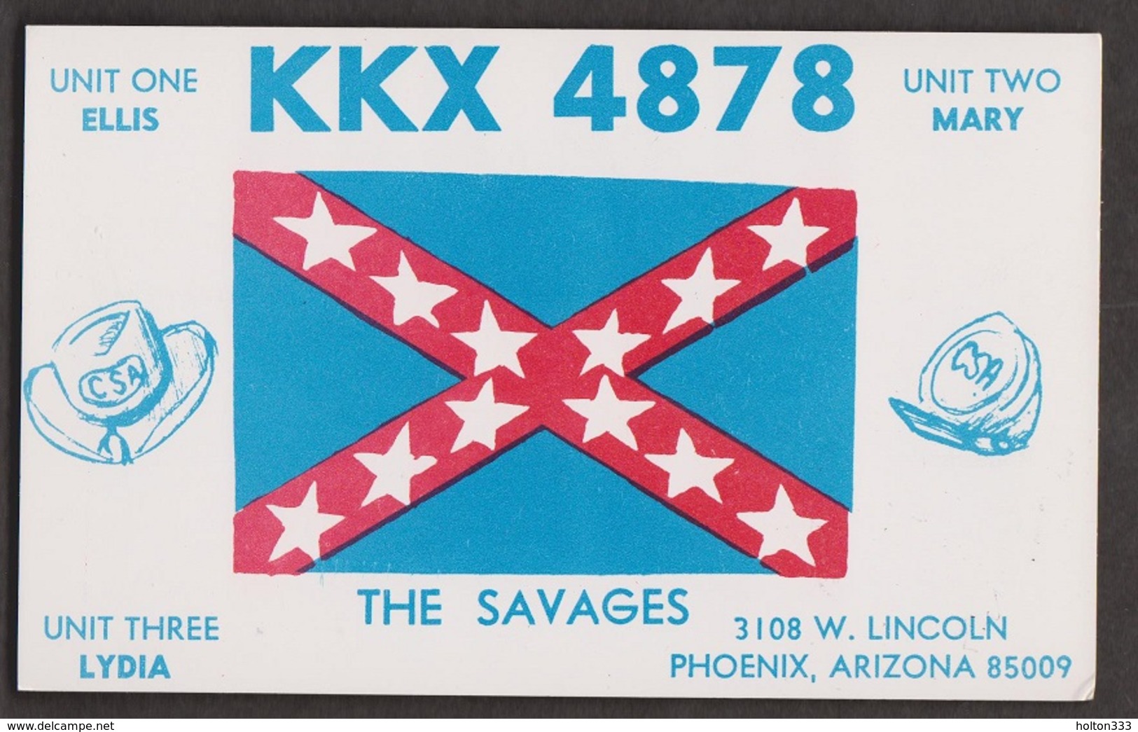 CB QSL Card - Flag - Ellis & Mary Savage Phoenix, Arizona - CB