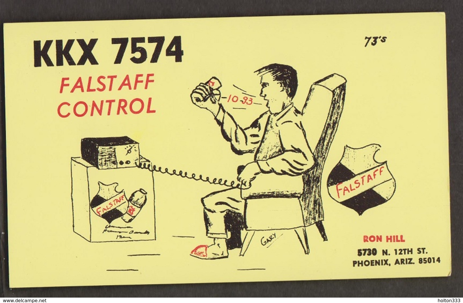 CB QSL Card - Falstaff Control - Ron Hill Phoenix, Arizona - CB