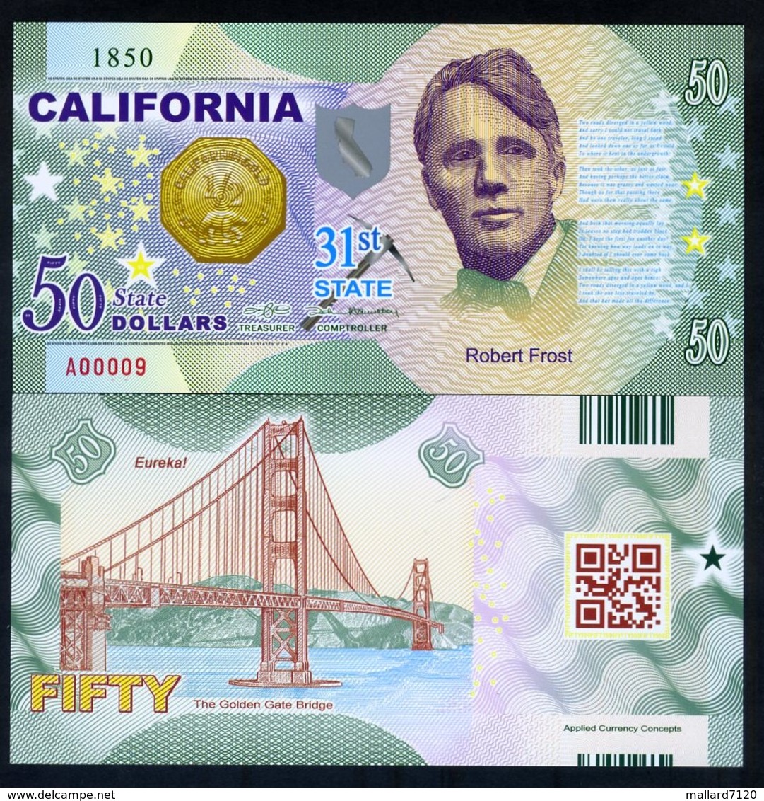 USA States, California, $50, Polymer, Not Dated (2017), Robert Frost - Autres & Non Classés