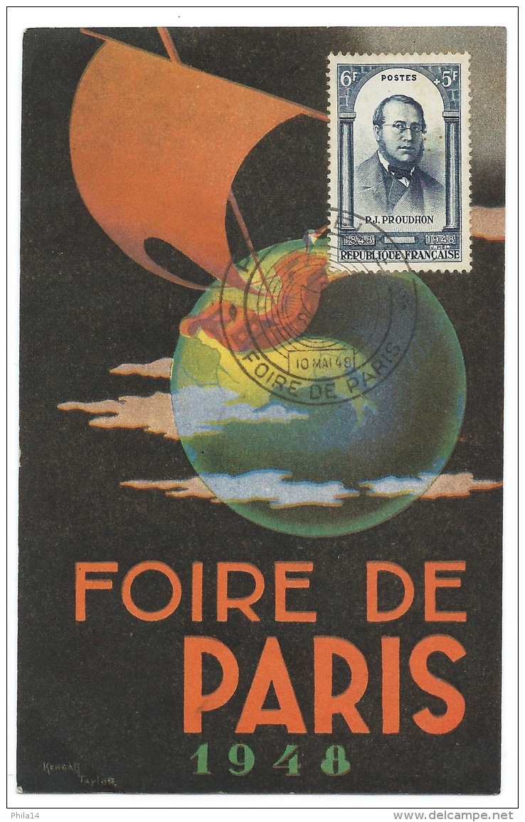 CARTE  / FOIRE DE PARIS / CACHET  1948 / N° 799 PJ PROUDHON - Commemorative Postmarks