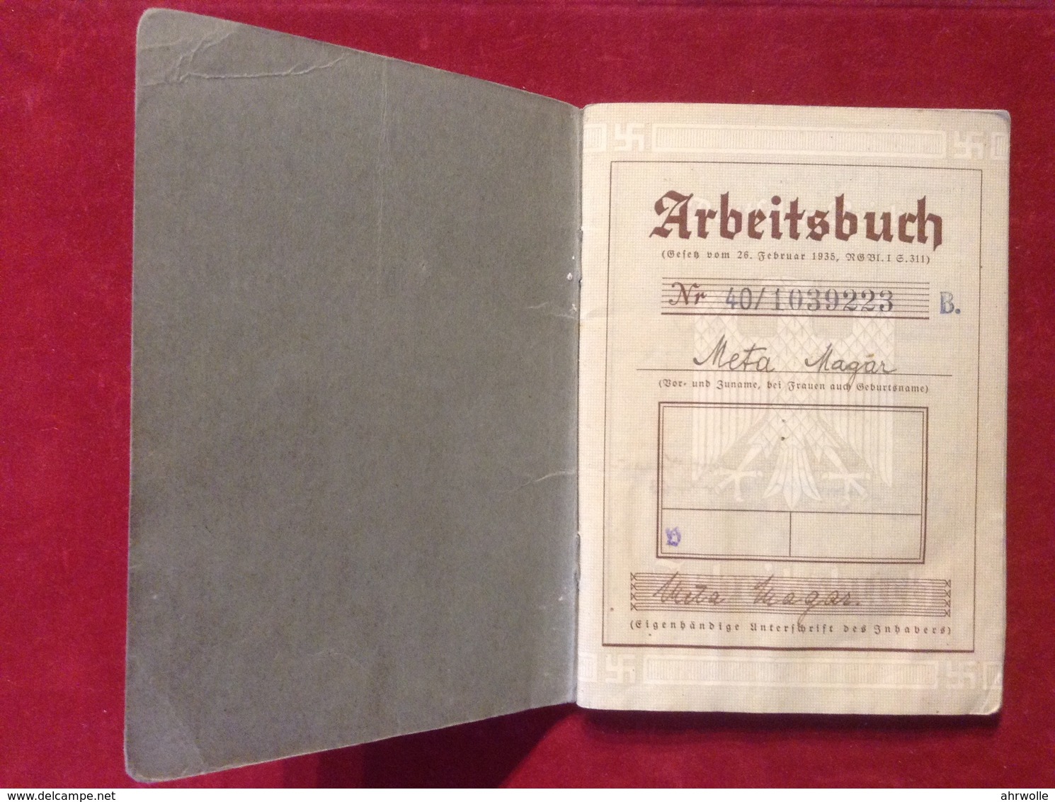 Deutsches Reich Arbeitsbuch 1935 Meta Magar Altenahr Ahrweiler Berlin Mitte WW2 - Documents