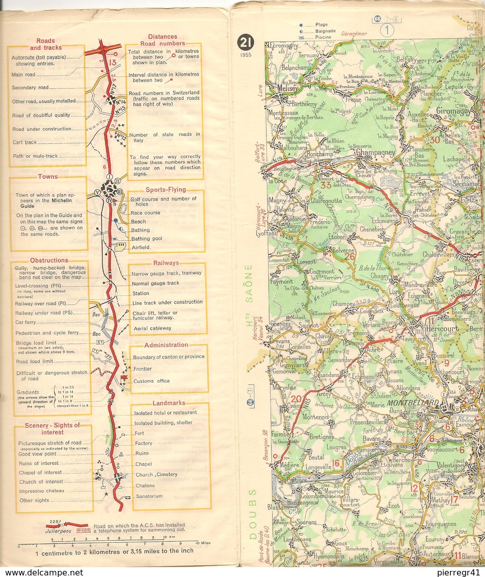 CARTE-ROUTIERE-MICHELIN-N °21-1955-BALE-STGALL-BERNE-PAS De COUPURES- BE - Cartes Routières